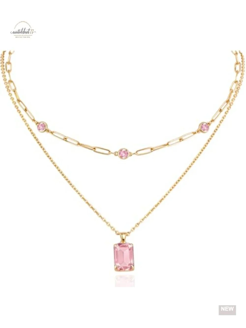 14k Gold Plated Crystal Rhinestone Layered Choker Necklace Set Party Prom